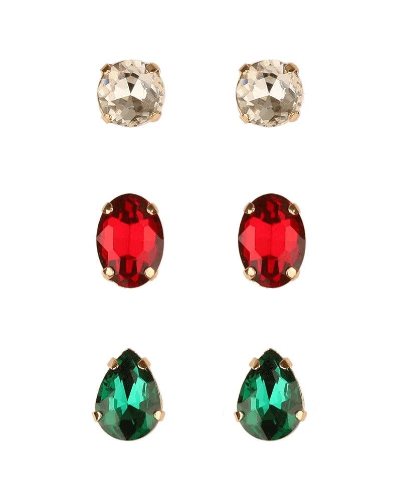 Multi Shape Rhinestone 3 Pair Earring