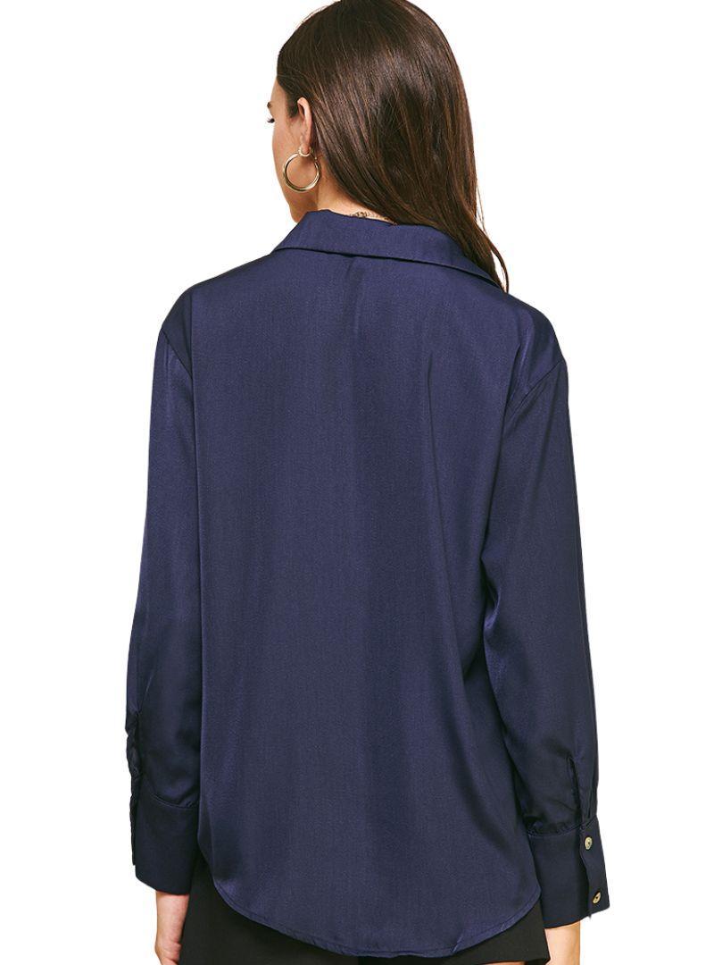 Navy Button Down Blouse-300 RTW TOP - LONG SLEEVE-FORMAL SOCIETY