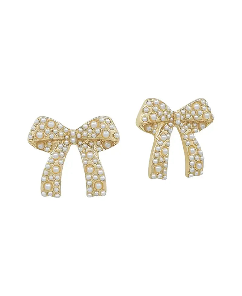 Pearl Accent Ribbon Post Earring-610 ACCESSORIES - EARRING-FORMAL SOCIETY