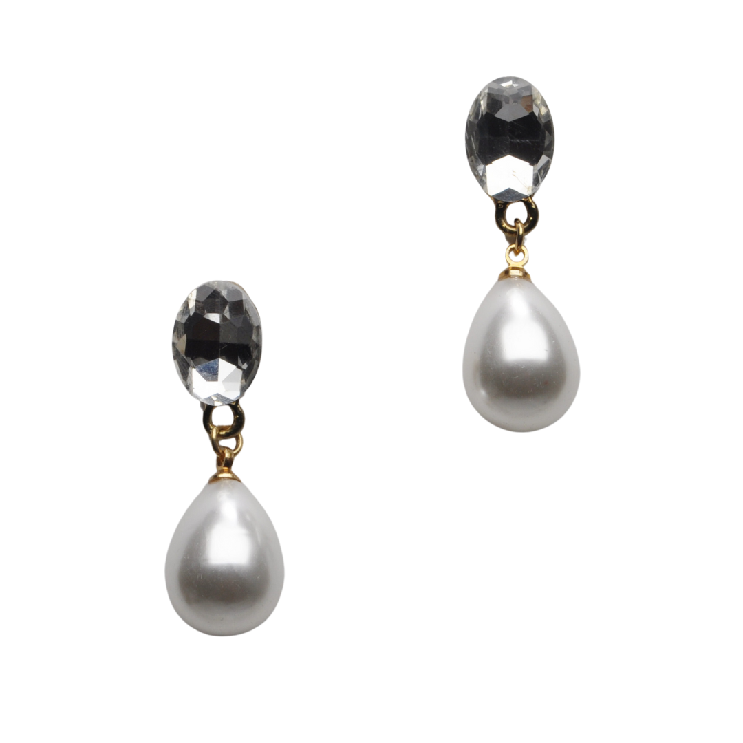 Pearl/Crystal Oval Drop Earring-610 ACCESSORIES - EARRING-FORMAL SOCIETY