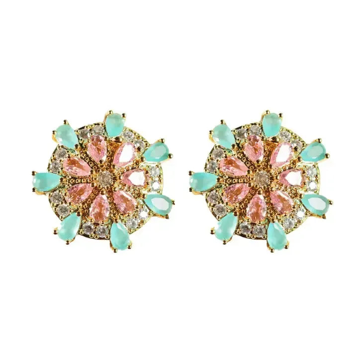 Pink and Turquoise Sparkling Sand Dollar Stud Earrings-610 ACCESSORIES - EARRING-FORMAL SOCIETY