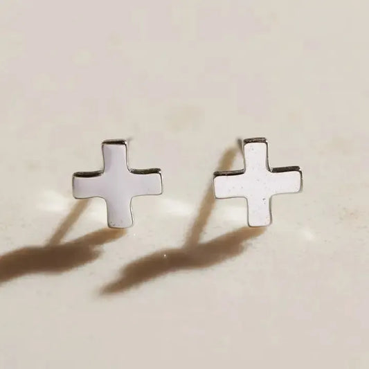 Silver Swiss Cross Studs-630 ACCESSORIES - EARRINGS-FORMAL SOCIETY