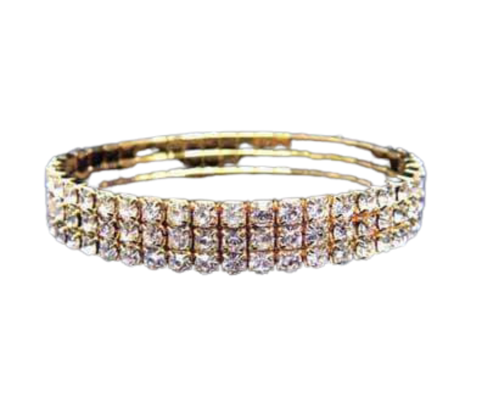 3 Row Rhinestone Bracelet - Clear Gold