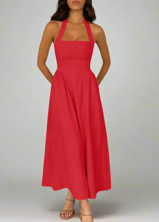 Red Halter Maxi Dress