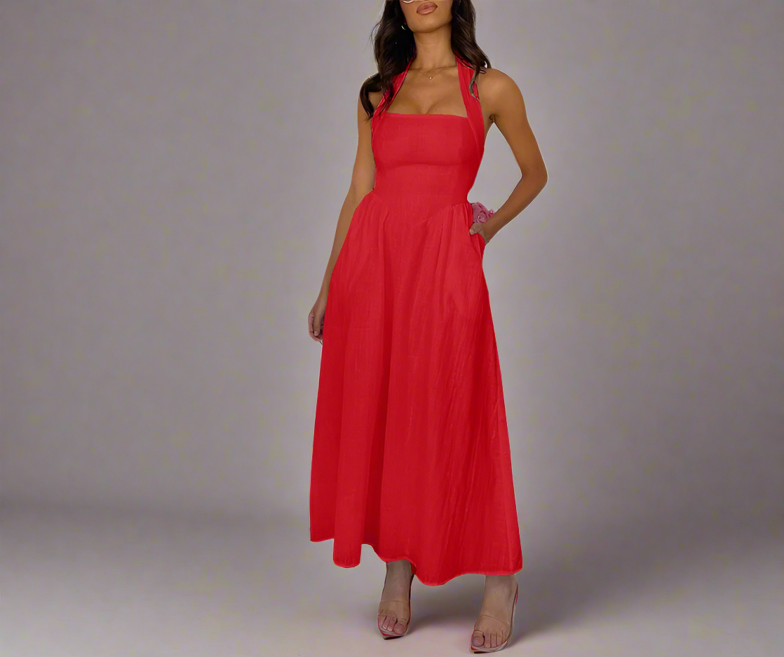 Red Halter Maxi Dress