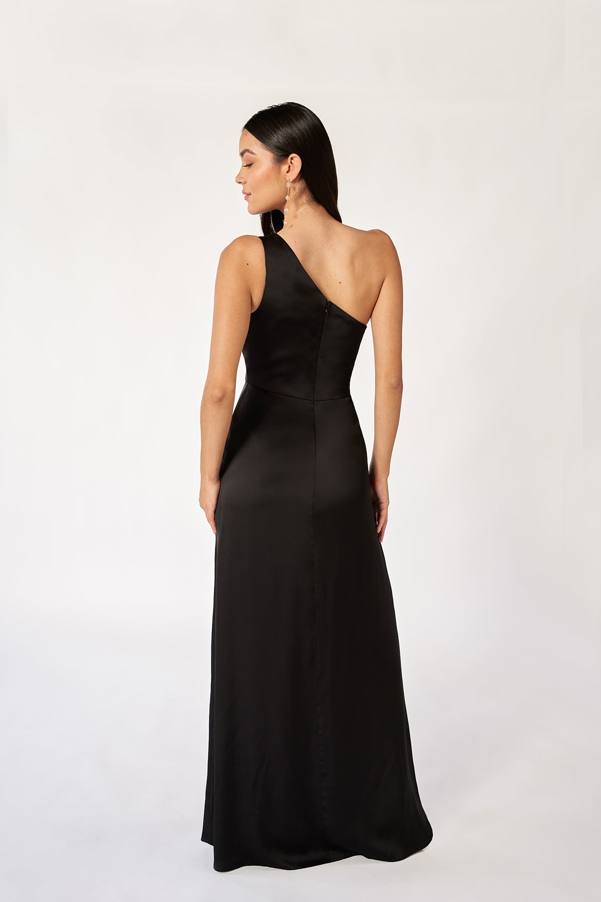 Custom Gown | Modern Lux Charmeuse A-line Gown with One Shoulder and Slim Shoulder Cut-Out