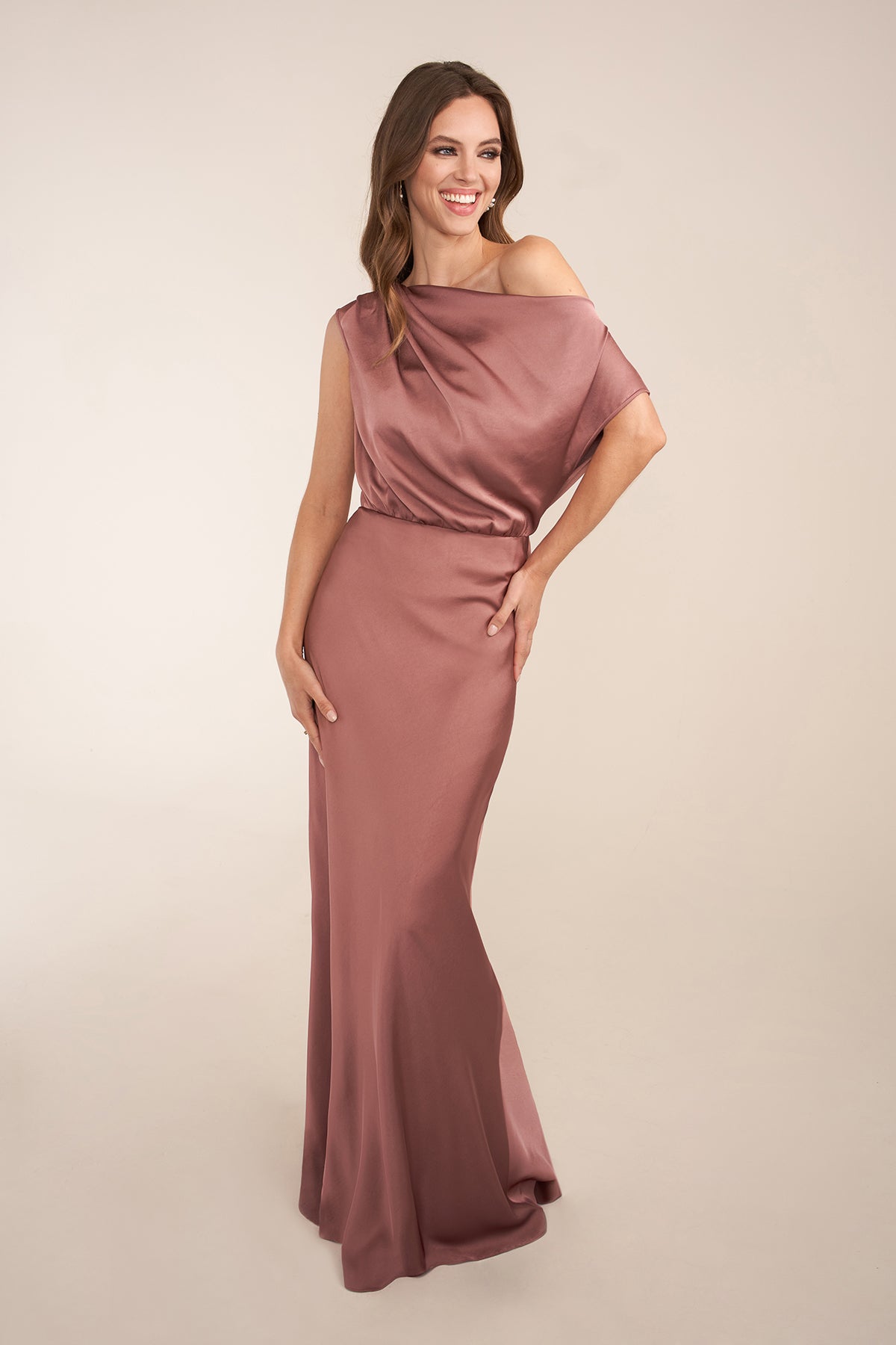 Custom Gown | Gorgeous Lux Charmeuse A-line Gown with Asymmetrical One Shoulder Design