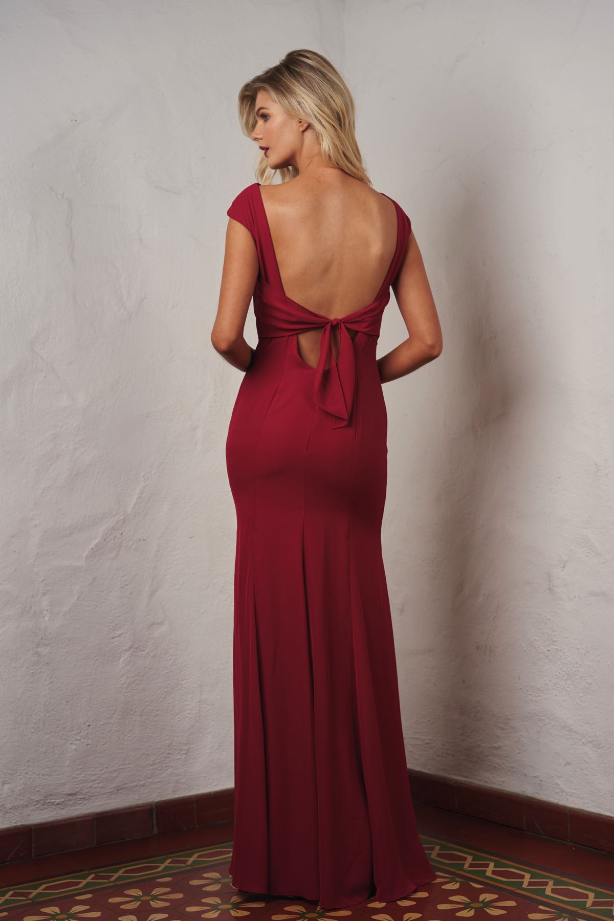 Custom Gown | Charlotte Chiffon Long Dress with High Boat Neckline