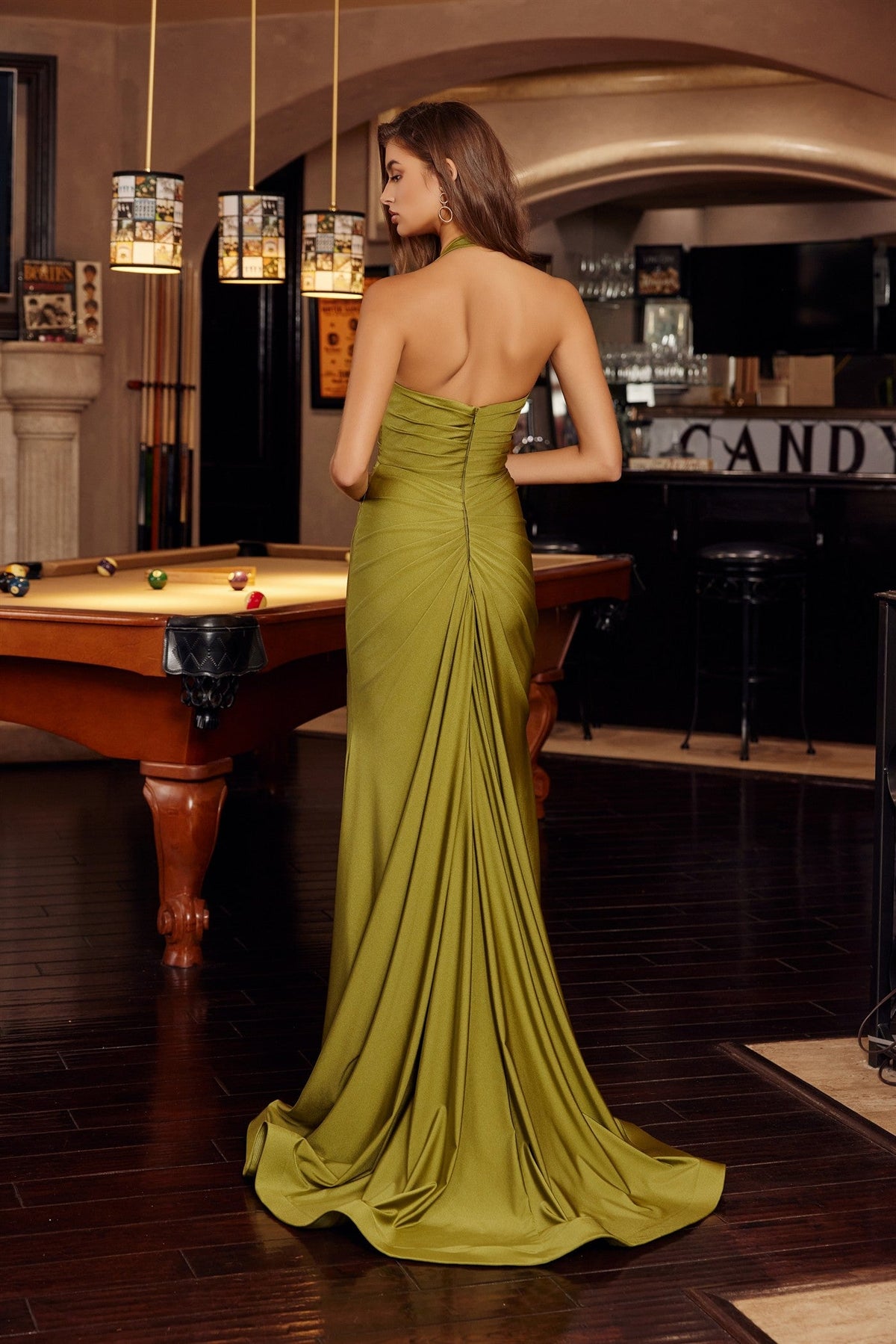 Cassia Greenery Halter Prom Dress