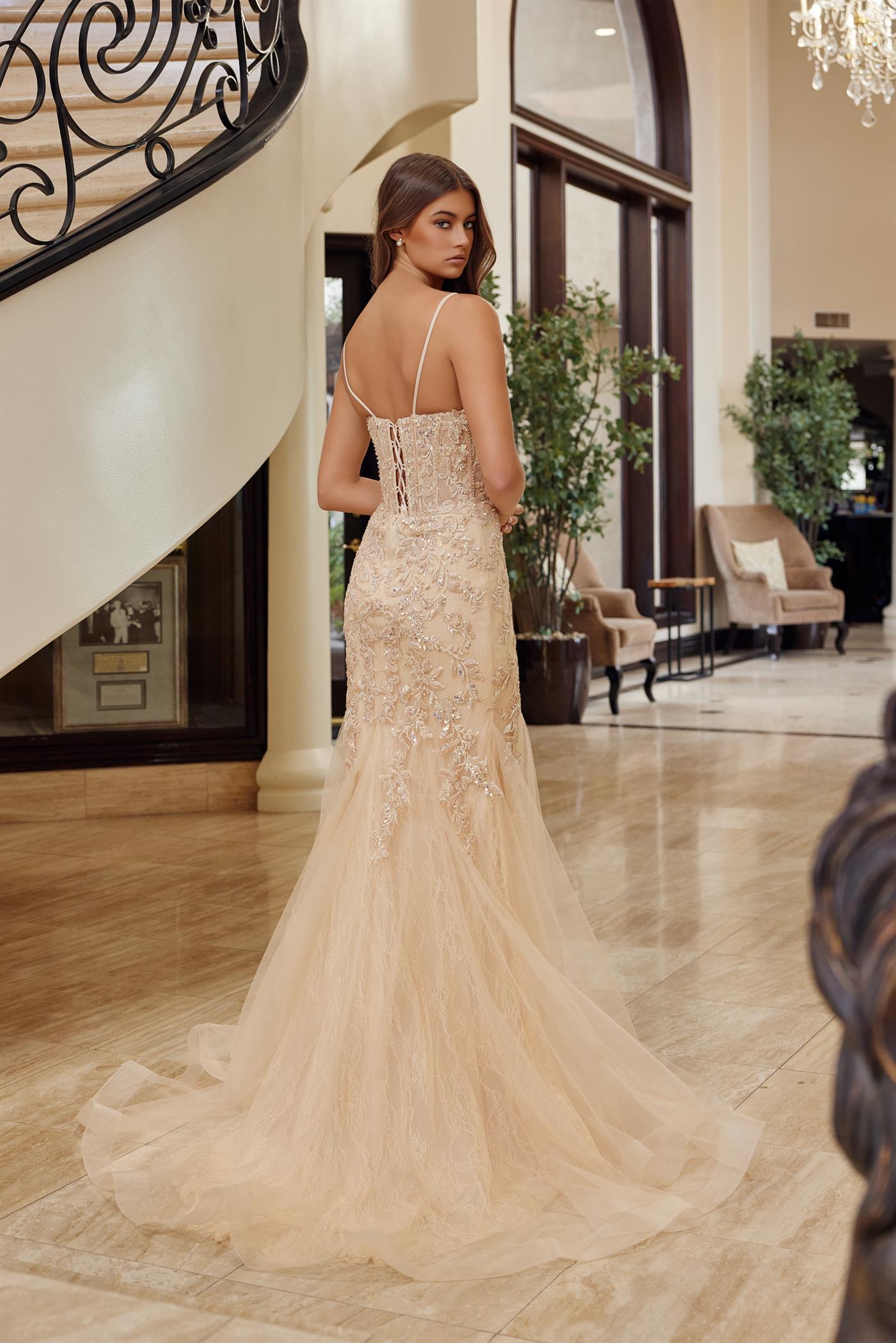 Trumpet Tulle Prom Dress with Semi Sweetheart Neckline