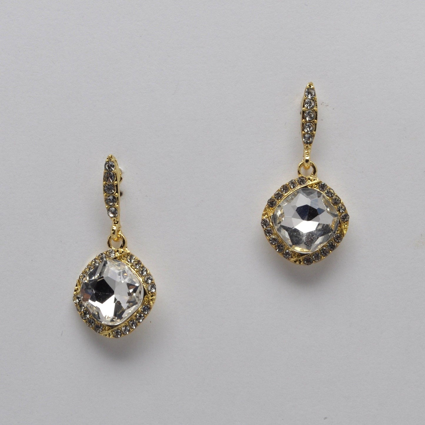 Square Drop Crystal Earring - Crystal/Gold