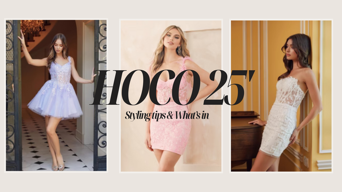 Three girls wearing Homecoming dresses.