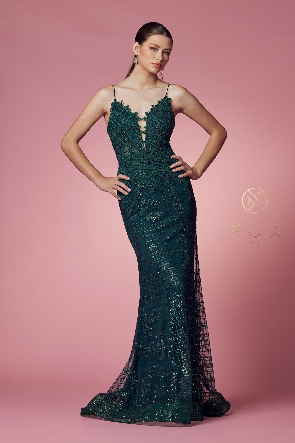 Glittering Prom Dress with Deep V-Neck Bodice