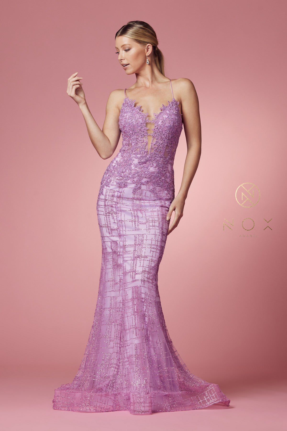 Glittering Prom Dress with Deep V-Neck Bodice