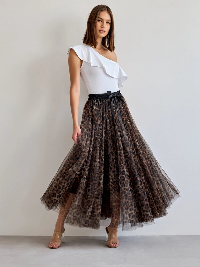 Aria Leopard Print Tulle Skirt