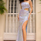 Seraphine One Shoulder Light Blue Sequin Prom Dress
