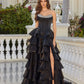 Jess Black Organza Tiered Ballgown