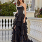 Jess Black Organza Tiered Ballgown