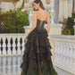 Jess Black Organza Tiered Ballgown