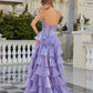 Jess Deep Lavender Organza Tiered Ballgown