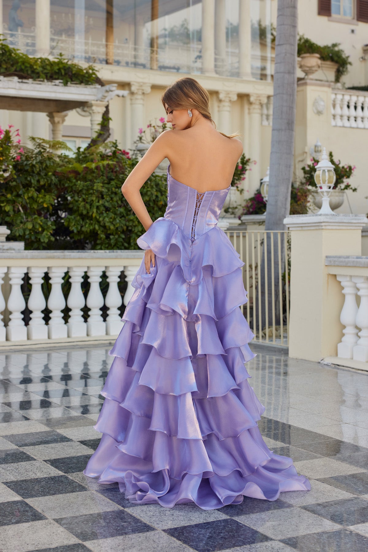 Jess Deep Lavender Organza Tiered Ballgown