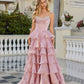 Jess Dusty Rose Organza Tiered Ballgown