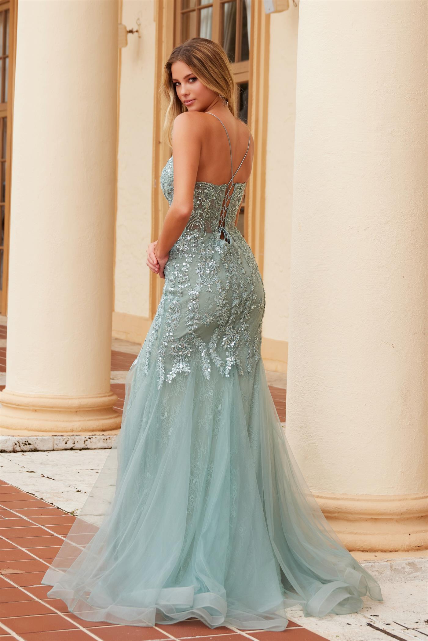 Striking Full Sequin Applique Prom Dress