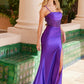 Shiny Satin Prom Dress with Sequin Waistline