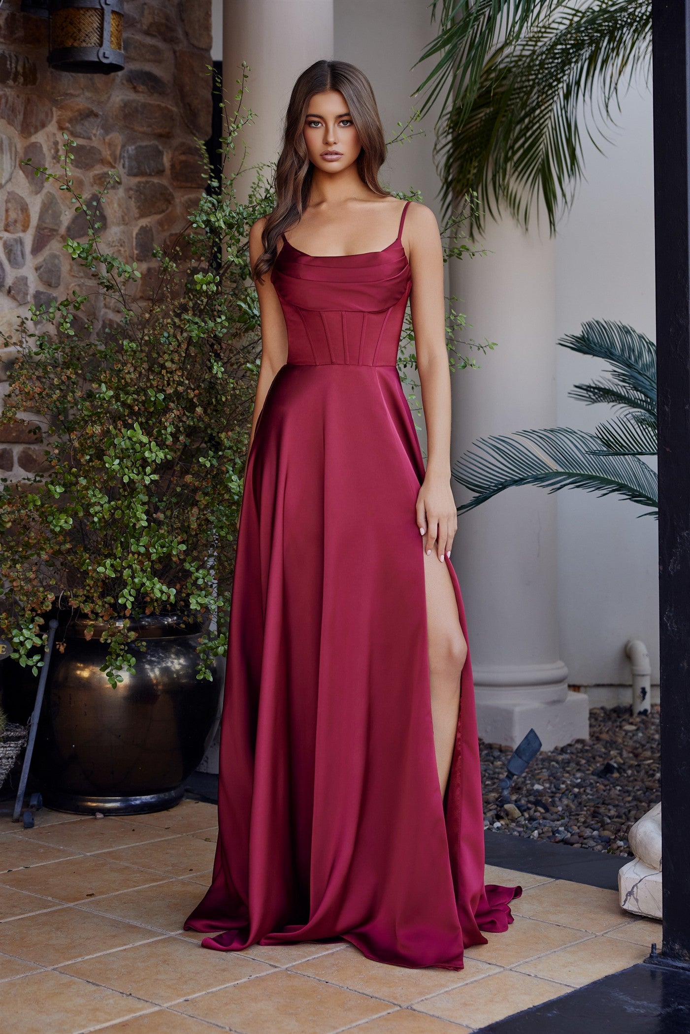 A-line Scoop Neckline Stretch Satin Prom Dress