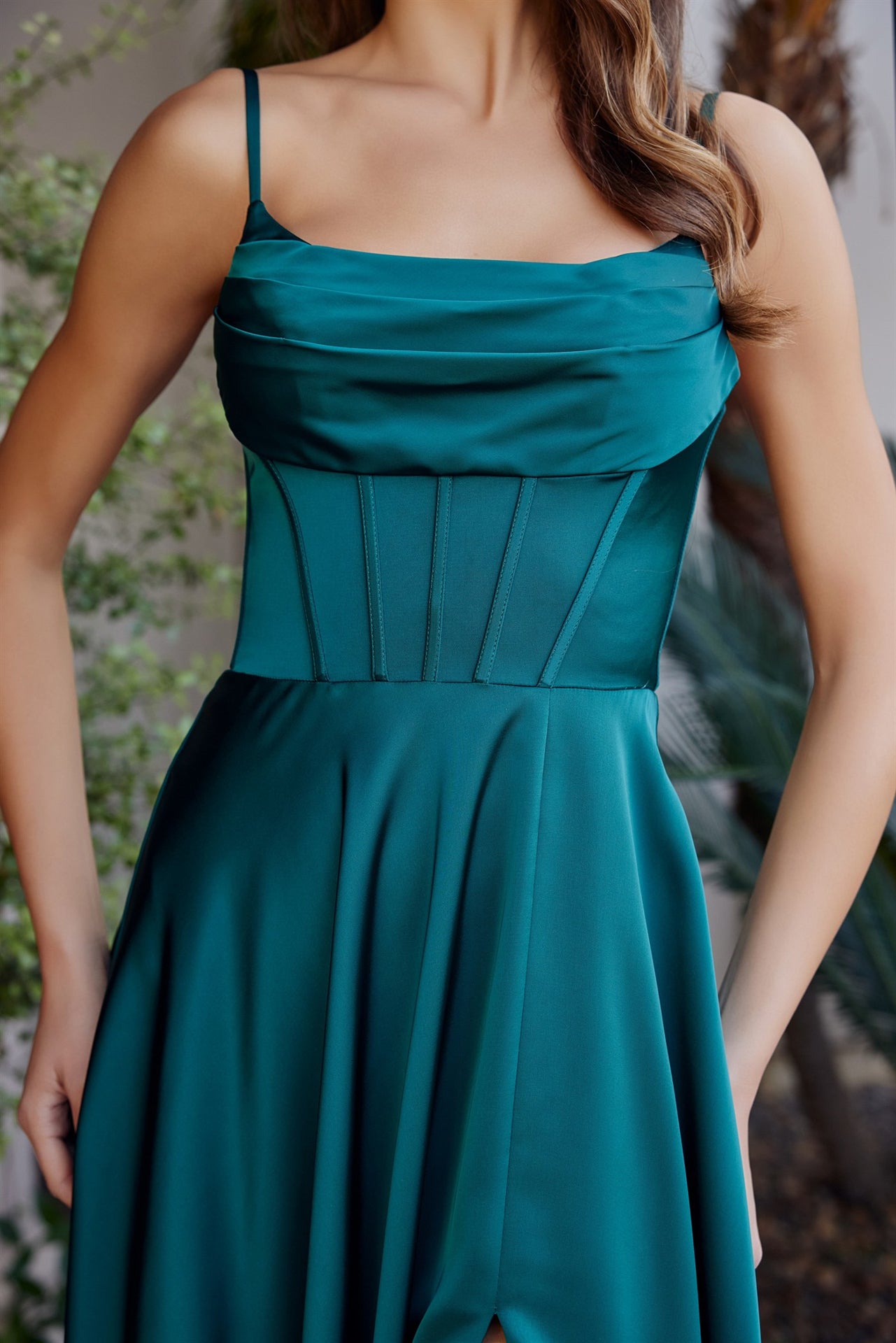 A-line Scoop Neckline Stretch Satin Prom Dress