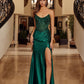 Shiny Satin Strapless Fitted Prom Dress with Scoop Necklain