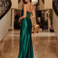 Shiny Satin Strapless Fitted Prom Dress with Scoop Necklain