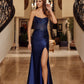 Shiny Satin Strapless Fitted Prom Dress with Scoop Necklain