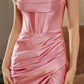 Satin Prom Dress with Cowl Neck and Spaghettic Straps