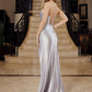 Satin Prom Dress with Cowl Neck and Spaghettic Straps