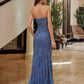 Long Strapless Beaded Semi-Sweetheart Prom Dress