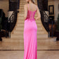 Stretch Satin Prom Dress with Beaded Bodice