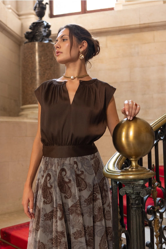 Maguie Back-Tie Top - Chocolate