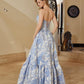 blue jacquard prom dress