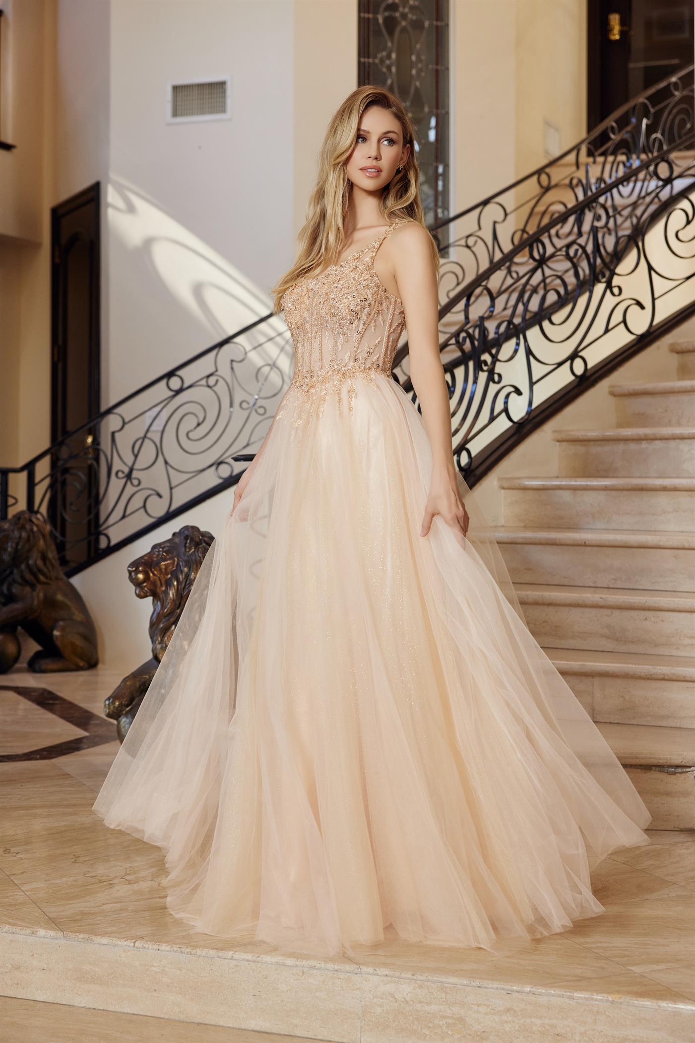 gold floral ball gown