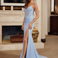 Glitter Stretch Satin Prom Dress with Spaghetti Straps