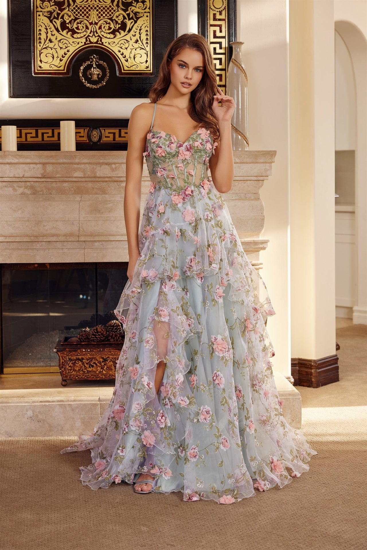 Sage ball gown prom dress