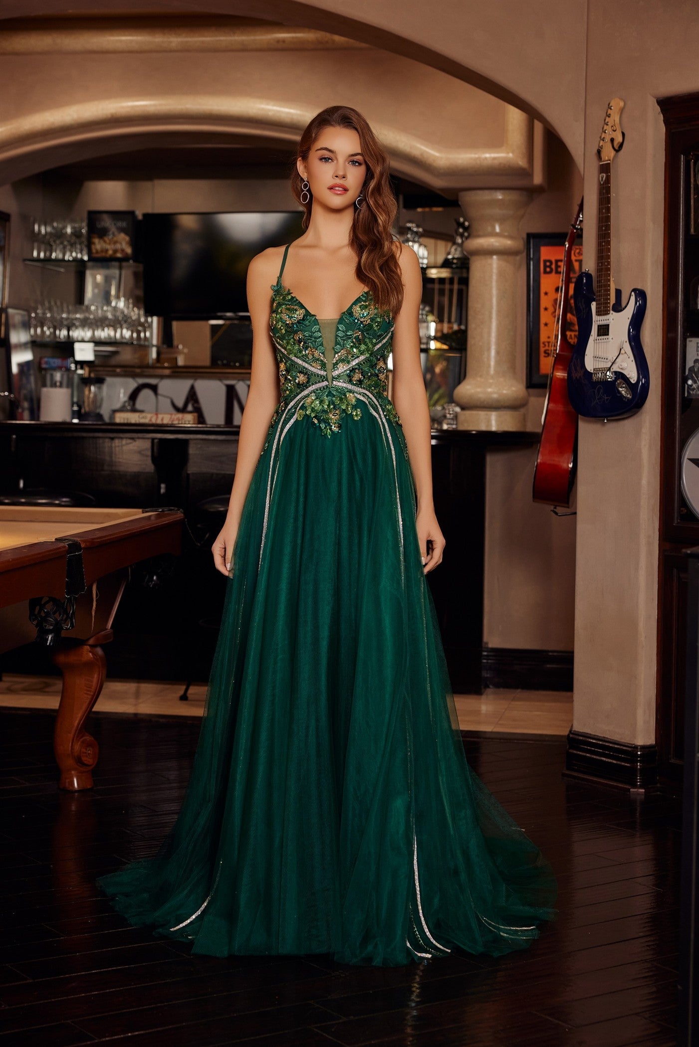 Green tulle prom dress