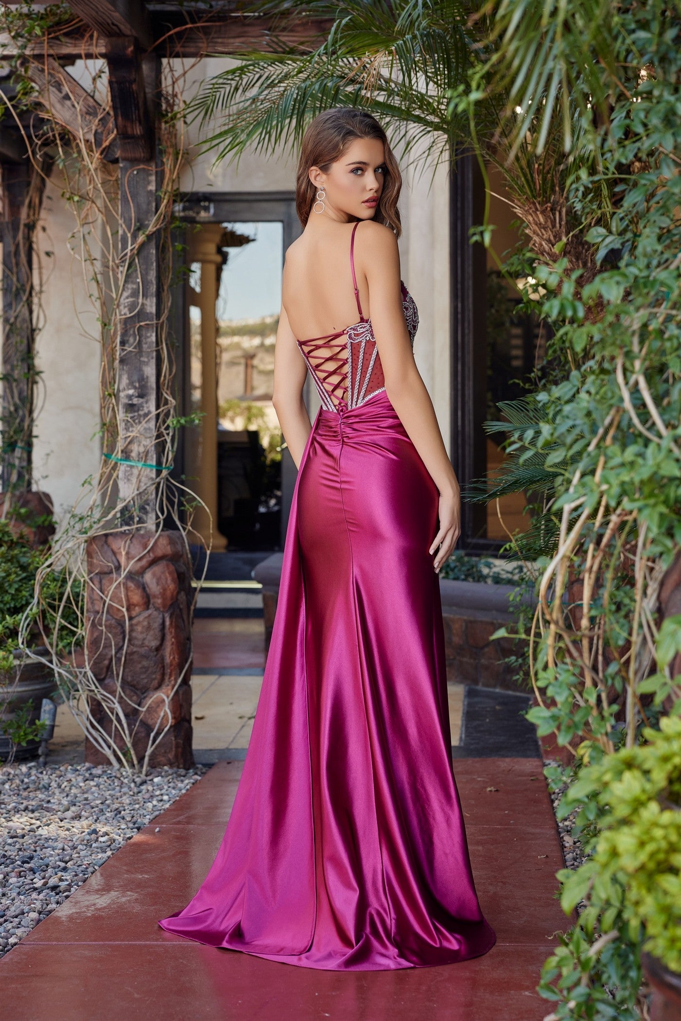 Prom Dress with Plunging V Neckline and Sheer Waist