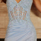 Glitter Stretch Satin Prom Dress with Spaghetti Straps