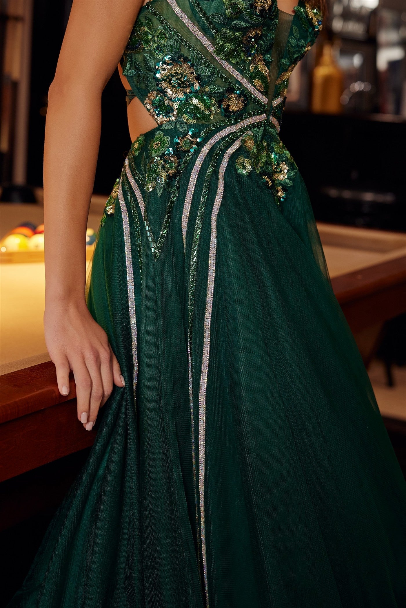Green tulle prom dress