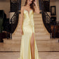 Satin Fitted V-Neck Prom Dress with Sequin Applique