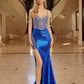 Fitted Shimmer Jersey Rhinestone Prom Dress
