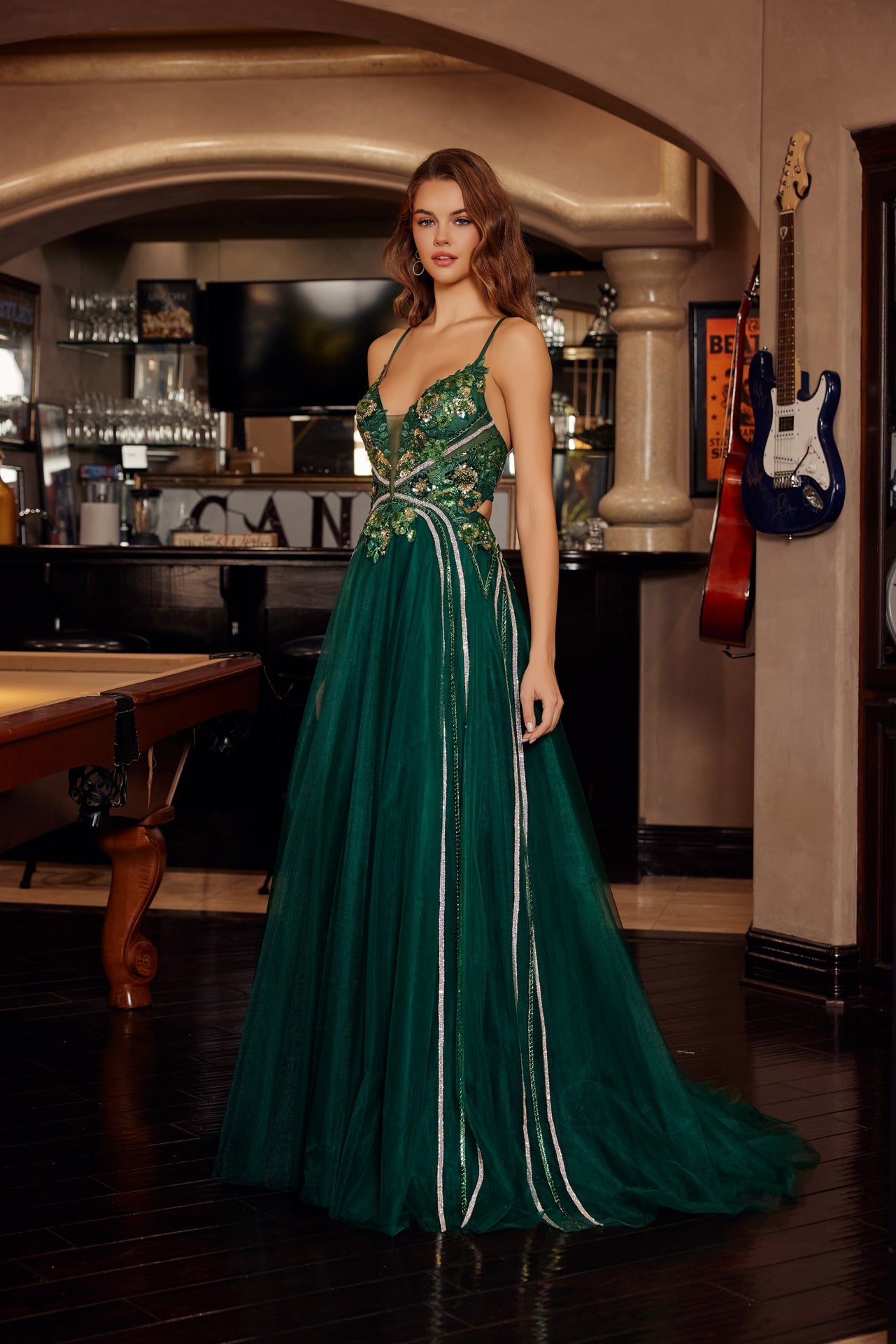 Green tulle prom dress