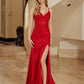 Glitter Stretch Satin Prom Dress with Spaghetti Straps